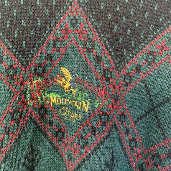 Hook England Knit Sweater Men’s Medium Green Forest Stream Mountain Hooks VTG - Picture 2 of 8
